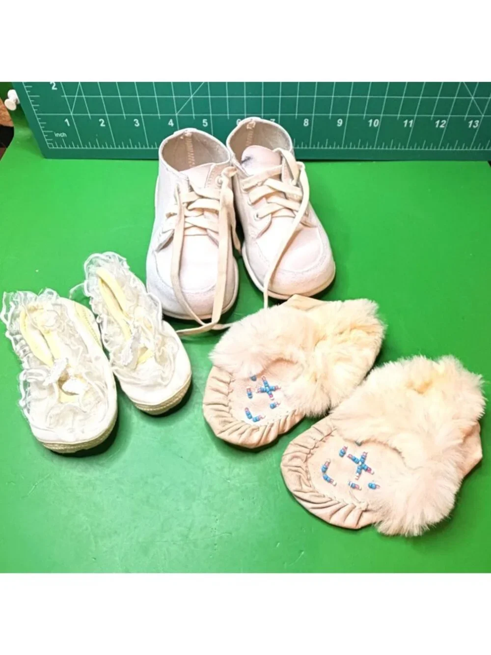 VTG Infant Baby Shoes Lot Stride Rite Leather Moccasin Booties Ruffled Slippers